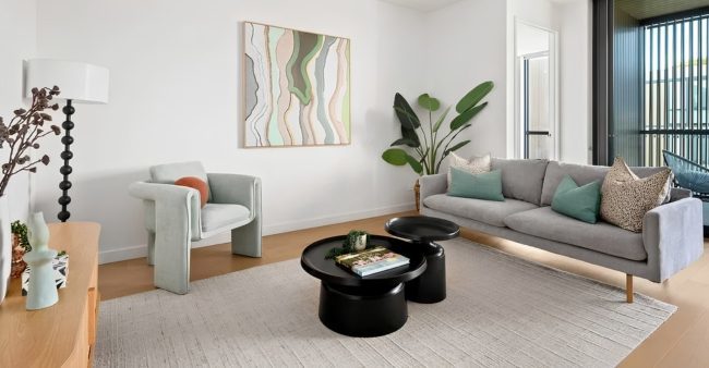 The living room at 207b/173 The Boulevard, Ivanhoe East The living room at 207b/173 The Boulevard, Ivanhoe East